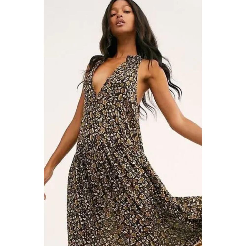 Spell x Free People Dahlia Delirium Black Gold Metallic Maxi Dress Small - Picture 2 of 4
